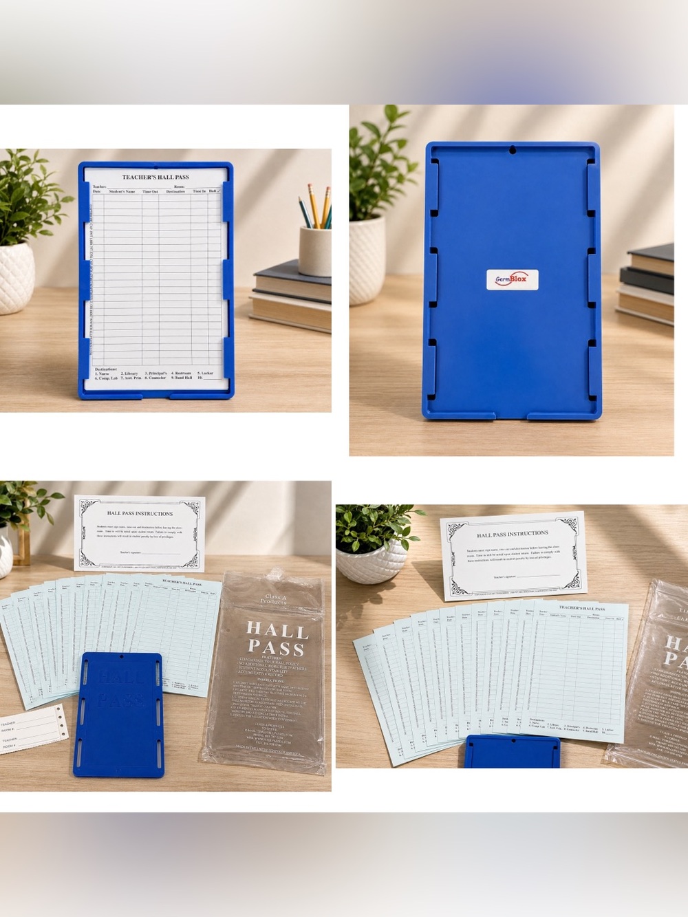 GermBlox Antimicrobial Teacher Hall Pass Kit Reusable Classroom System Blue New